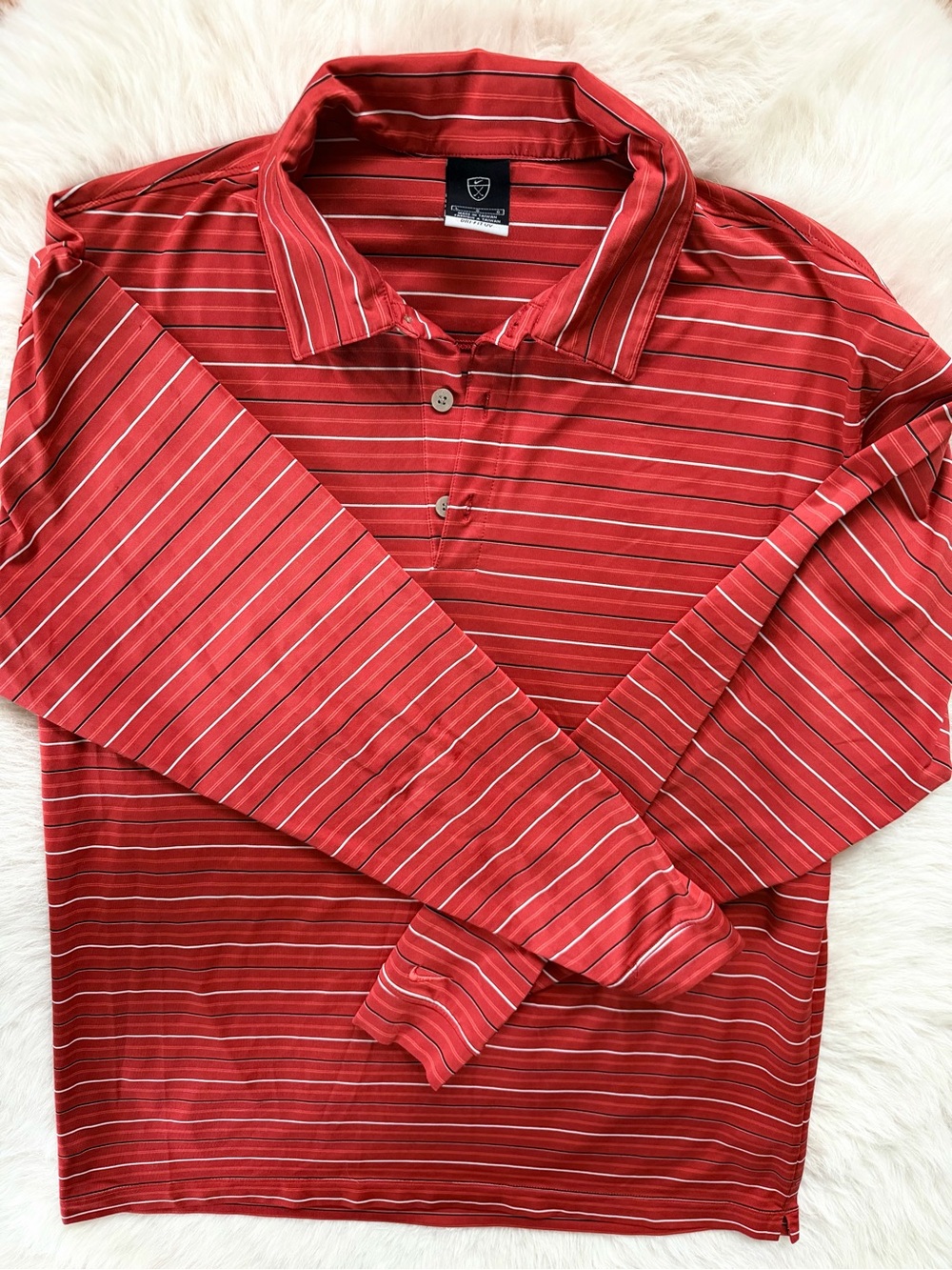 Nike Golf Dri-FIT UV red white striped long-sleeve polo shirt Men’s Large